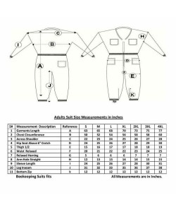 Adults Beekeeping Suite Size Chart